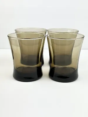 Vintage Anchor Hocking Linden  Mocha  Tawny Brown Flat & Flared Lowball-Set Of 4 • $22.50