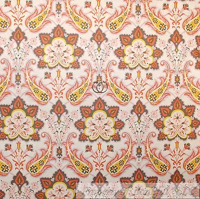 BonEful Fabric Cotton Quilt Pink Yellow Peach Flower Paisley Easter Print SCRAP • $0.59