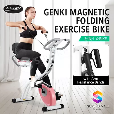 Genki Folding Exercise Bike Magnetic 3 In 1 X-Bike Home Gym Bicycle Fitness Pink • $199.69