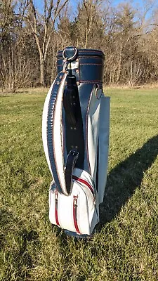 Vintage Titileist White Blue Golf Bag 90’s Shoulder Strap Leather Made In Usa • $94.05