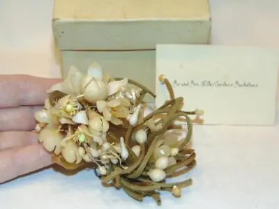 Antique WAX ORANGE BLOSSOM Wedding Groom CORSAGE BOUTONNIERE City Of Paris Box • $84.95