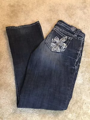 $9 • Buy Hydraulic Lola Jeweled Curvy Boot Flare Jeans Women 13/14 Stretch Low Rise 34x32