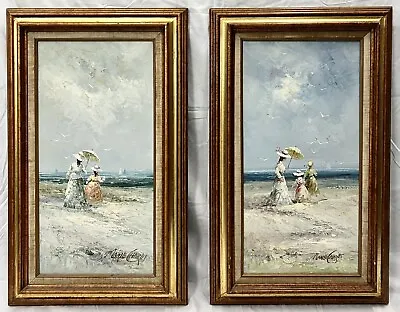 TWO French Signed Marie Charlot Oil On Canvas Ladies At The Beach Paintings • $625