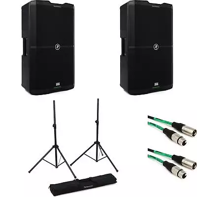Mackie SRM215 V-Class 2000W 15 Inch Powered Speaker Pair And Stand Bundle • $1719