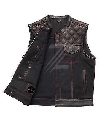 Men's Diamond Quilted Canvas Bikers Leather Vest Cowhide Motorcycle Club Vest • $162