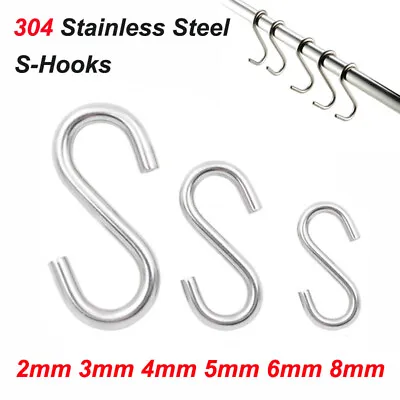 S Hooks Garden Hooks 304 Stainless Steel Hanging Rail Hooks Heavy Duty M2 - M8 • $1.83