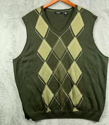 Van Heusen Mens 2XL Sweater Vest Golf Green Argyle V Neck Pullover Sleeveless • $16.90