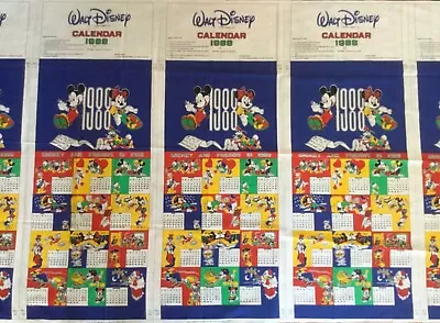 Fabric Disney 1988 Calendar 5 Panels Mickey Minnie Goofy Donald Daisy  2 Yd X 44 • $59