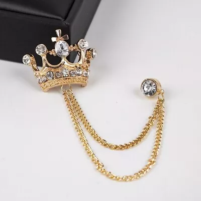 Royal Crown Shirt Wedding Suit Mens Accessory Collar Clip Chain Brooch Lapel Pin • £4.49