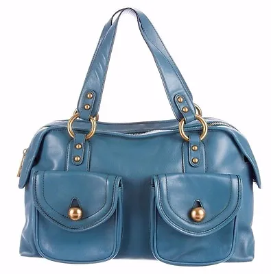 Marc Jacobs Blue Leather Bag  Duffel Dome Satchel Handbag Zip Top Large Purse • $249.99