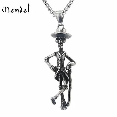 MENDEL Mens Hip Hop Halloween Skeleton Skull Pendant Necklace Stainless Steel • $10.99