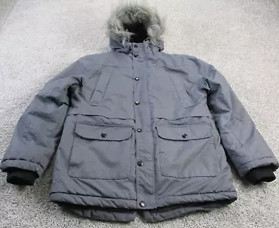 Hawke Co Perry Jacket Mens Gray Faux Fur Lined Hood Modern Explorer Large 18/20 • $14.38