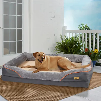Large Dog Bed Orthopedic Dog Sofa Memory Foam Mattress Calming Couch Rim Pillow • $89.91