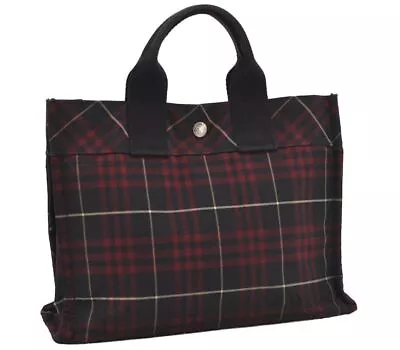 Authentic BURBERRY BLUE LABEL Check Hand Tote Bag Nylon Black Red 9250I • $267.19