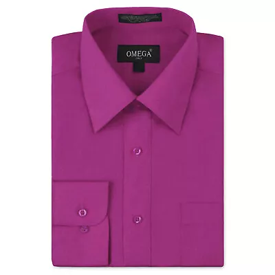 NEW Omega Italy Men's Dress Shirt Long Sleeve Solid Color Regular Fit 10 Colors • $24.14