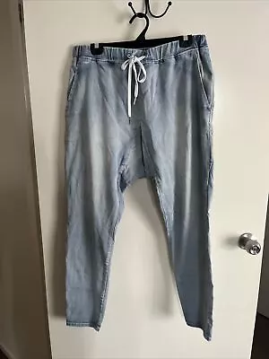 Decjuba Jeans Drop Crotch Jogger Pants Cuffed Mid Blue Size 12 Denim • $10