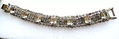 Vintage Art Deco Silver Tone Clear Crystal Bracelet • $29.99