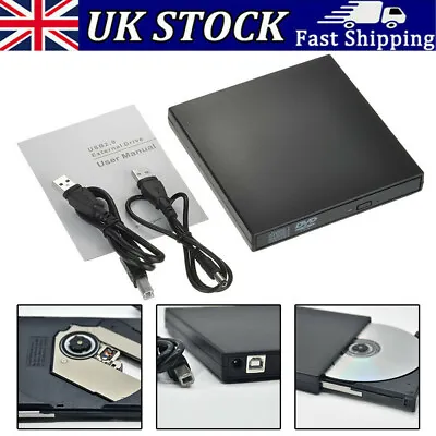 £11.99 • Buy Slim USB 2.0 External CD-RW DVD ROM Drive Writer Reader Burner For Laptop PC.