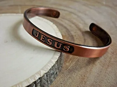 $9.75 • Buy Antique Pure Copper Magnetic Bracelet Arthritis Energy Adjustable Cuff - Jesus