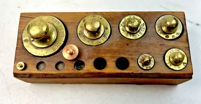 Vintage Brass Scale Weights Set In Original Wooden Box - 9 Pieces • $49.99
