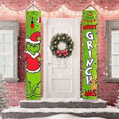 1-Pair Grinch Christmas Porch Sign Door Banner Merry Christmas Decoration Green • $6.64