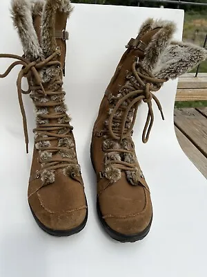 Sketchers Shape Ups Boots Women's 8 Chestnut Brown Faux Fur Leather Boots • $26