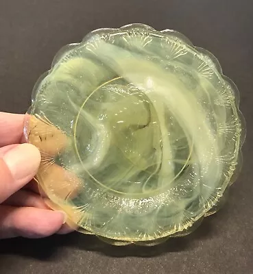 Yellow Swirled Uranium Glass Plate “Old Sleepy Eye”Small 4” RARE COLOR! Indian • $24