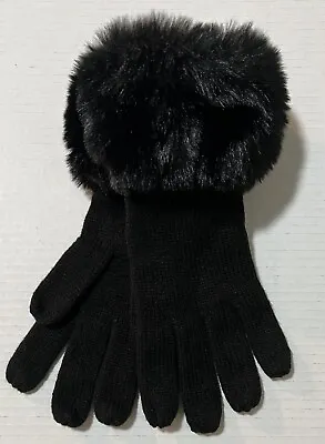 $78 Michael Kors Knit Gloves Black W/ Faux Fur Mk Logo NWT • $32
