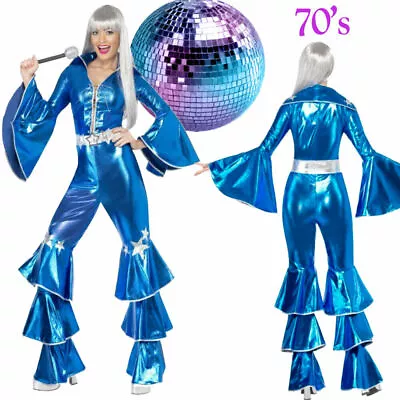 Licensed 60s 70s Dancing Queen Costume Disco Retro Pop Star Womens Fancy Dress • £48.31