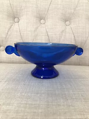 Vintage Art Deco Style Cobalt Blue Bowl (scrolled Handes) • $15.99