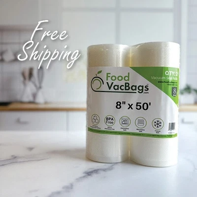 $17.99 • Buy TWO GIANT 8 X50' Rolls Vacuum Seal Bags For Food Storage! Huge Food $$$ Saver!