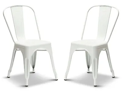 2 Matt White Tolix Style Stacking Dining Chairs Metal Industrial Kitchen Cafe • £69.99