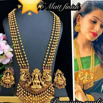 Indian Bollywood Gold Plated Bridal Laxmi Temple Long Necklace Party Jewelry Set • $22.96