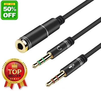 3.5mm Female To 2 Male Jack 3.5 Mic Y Splitter Headset To PC Adapter Aux Cable • $5.99