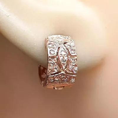 Genuine .51ctw H-SI Diamond 14K Rose Gold 925 Silver Huggie Earrings • $0.99