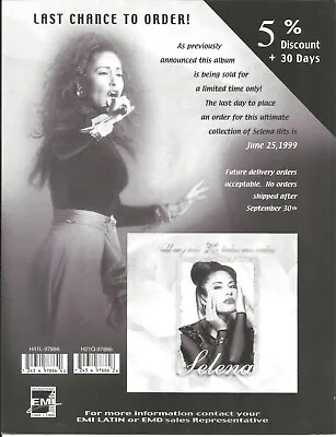 SELENA Rare VINTAGE 1999 PROMO TRADE AD Poster For Hits CD MINT 8.5x11 • $29.99