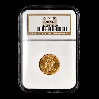 1874 $3 Gold Piece ✪ Ngc Ms-61 ✪ Indian Queen Coin Type Uncirculated ◢trusted◣ • $2799.95