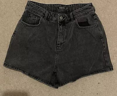 Nasty Gal Size 12 Denim High Waisted Shorts Grey Black Acid Wash • £5.50