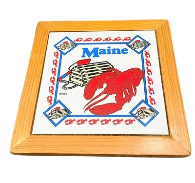 Vtg Ceramic Tile Trivet Wood Framed Maine Lobster Fisherman Traps Taste Of Ragu • $29