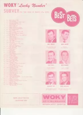 WOKY- Milwaukee WI- Original Top 40 Radio Station Music Survey- March 13 1965 • £3.96