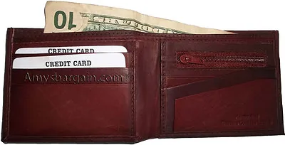 Men's Wallet Leather Man's 6 Credit Card Space Zip Change Purse Sued Interior Bn • $7.96