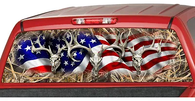 $47.20 • Buy AMERICAN FLAG BUCK SKULL TALL GRASS Rear Window Graphic Decal Tint Suv Camo