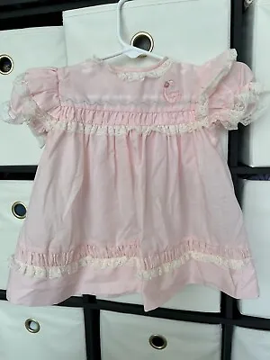 Vintage Baby Girl's 9-12 Months Short Sleeve Pink Ruffle Lace Swan Easter Dress • $12