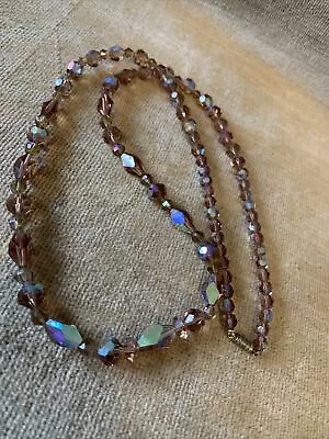 Vintage Aurora Borealis Brilliant Crystal Bead Graduated Necklace 24” Czech • $19