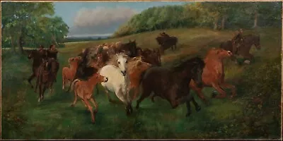 £2800 • Buy Huge 19th Century New Forest Horses Colt Hunting Landscape Lucy Kemp-Welch