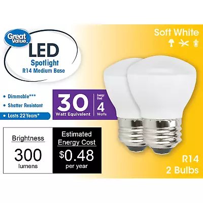 Great Value LED Light Bulb 4W (30W Equivalent) R14 Floodlight Lamp E26 Medium B • $16.99