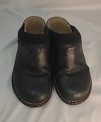 UGG Australia Black Mule Clog Leather Shearling Shoes S/N 3085 Women Sz 10 EU 41 • $40