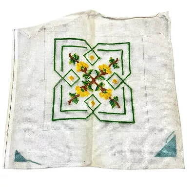 Needlepoint Canvas Vtg Creations Reynolds English Yellow / Green Floral Handsewn • $27.99