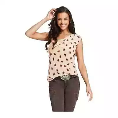 NEW Cabi 981 Ruffle Top Medium Semi-sheer Leaf Print Cream • $22