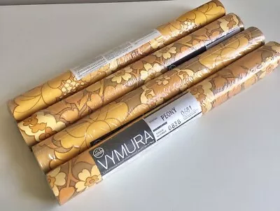 Four Vintage Wallpaper Rolls 60's 70's Vinyl Floral Hippie Unopened Vymura Peony • £180